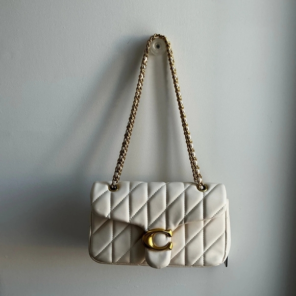 Coach Tabby Cream Quilted Leather Bronze Gold Harware Shoulder Bag Purse - Picture 8 of 16